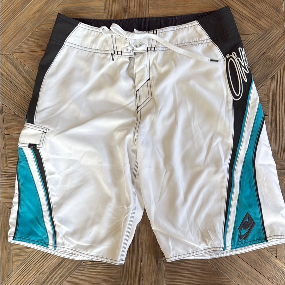 O'Neill White and Blue Board Shorts Dynamic Swimwear